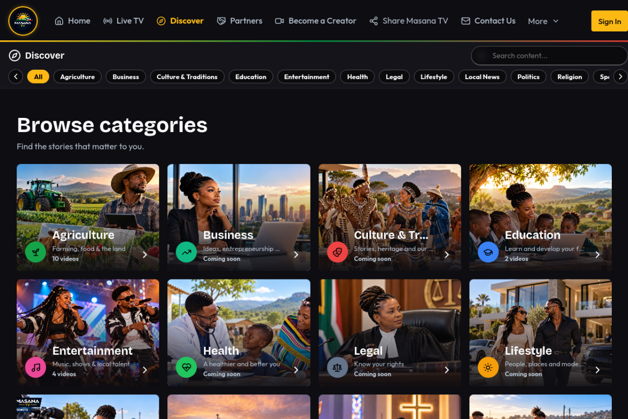 Masana TV homepage